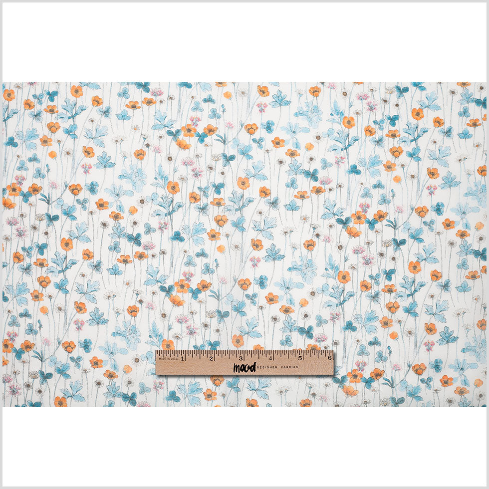 Liberty of London Josephines Garden Blue/Orange Silk-Cotton Voile Folded Liberty of London Josephines Garden Blue/Orange Silk-Cotton Voile Folded