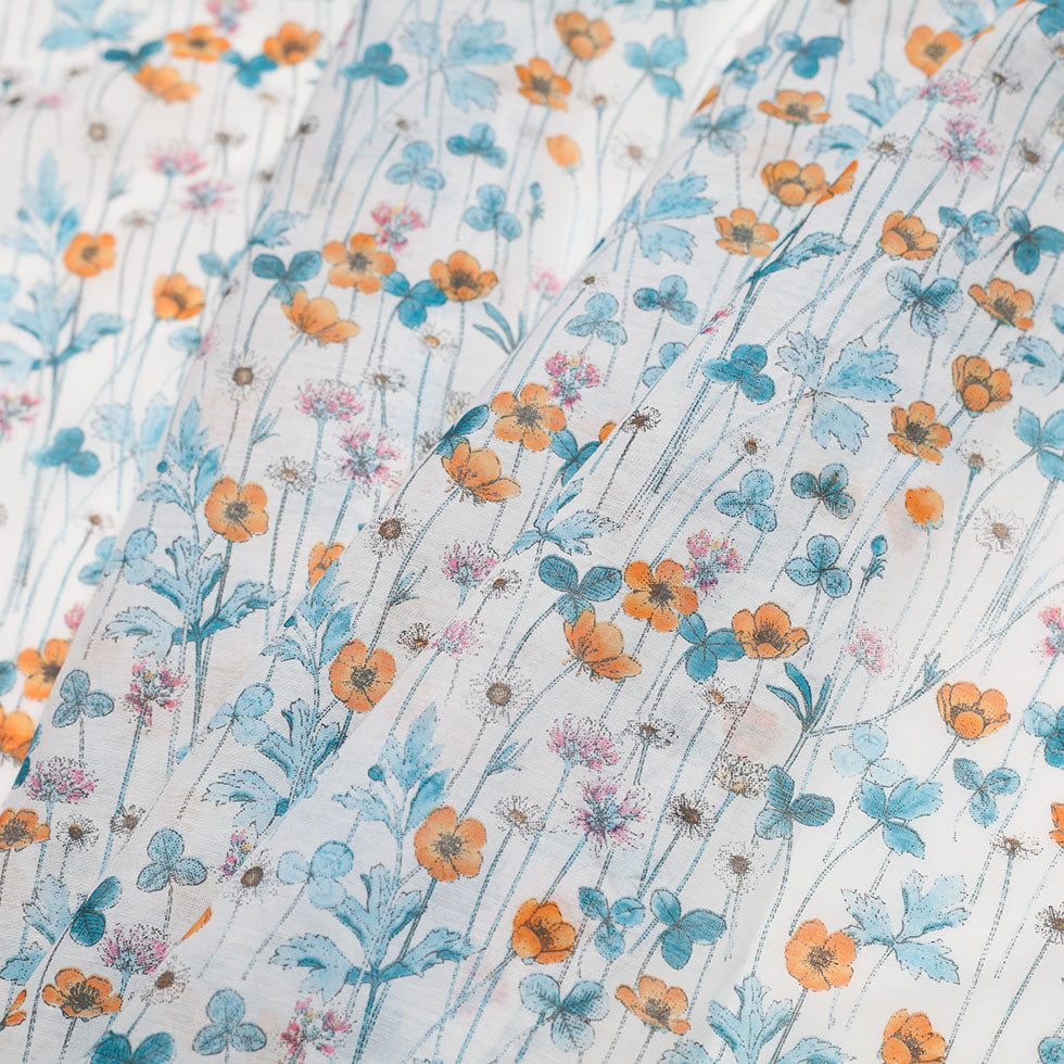 Liberty of London Josephines Garden Blue/Orange Silk-Cotton Voile Detail Liberty of London Josephines Garden Blue/Orange Silk-Cotton Voile Detail