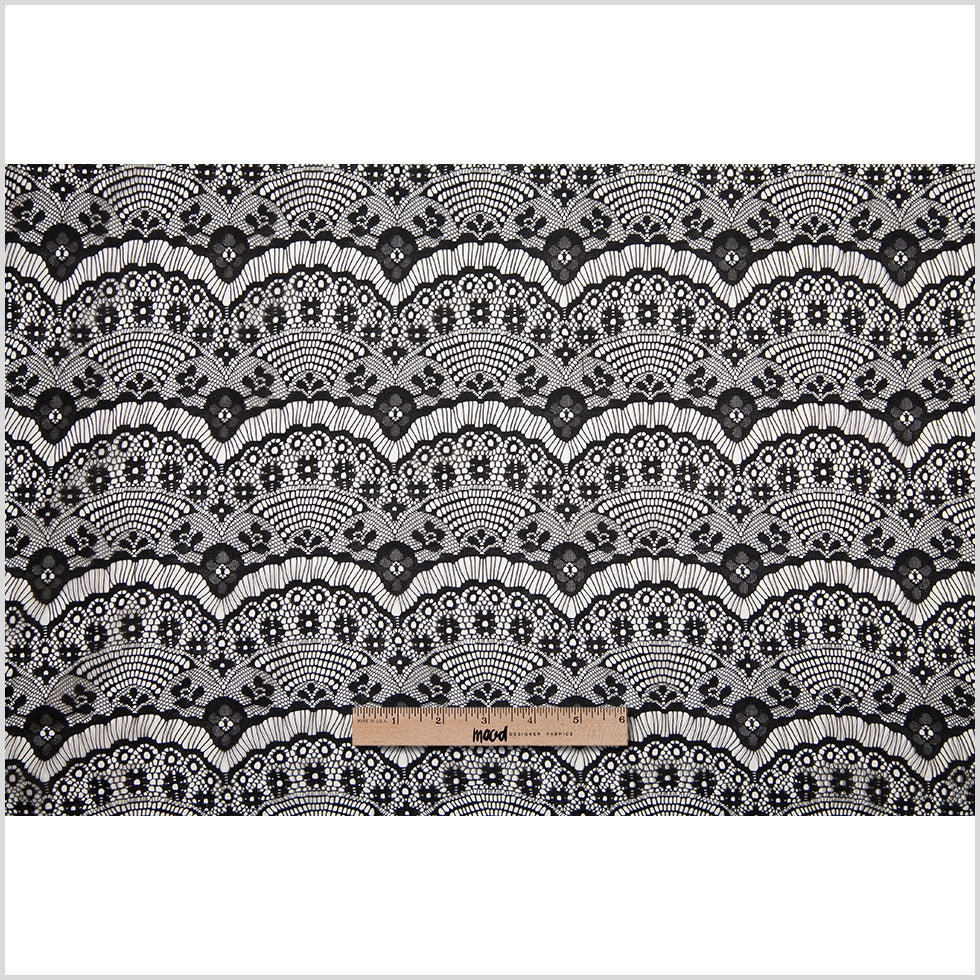 Black Polyester Lace w/ Scalloped Floral Design Folded Black Polyester Lace w/ Scalloped Floral Design Folded