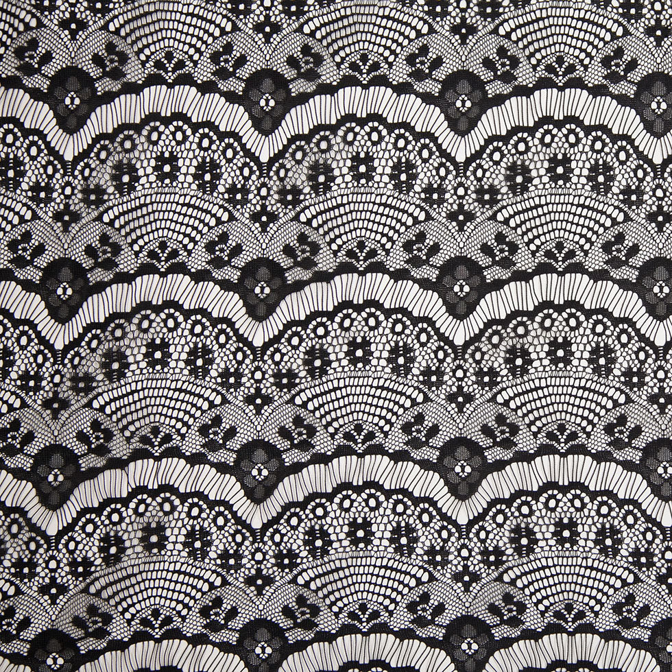 Black Polyester Lace w/ Scalloped Floral Design Black Polyester Lace w/ Scalloped Floral Design