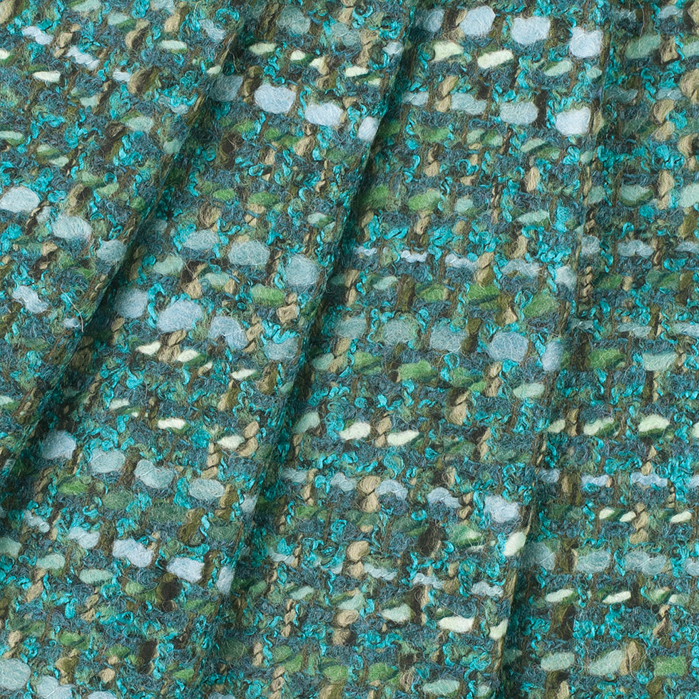 Teal/Moss Wool Blended Tweed Coating Folded Teal/Moss Wool Blended Tweed Coating Folded