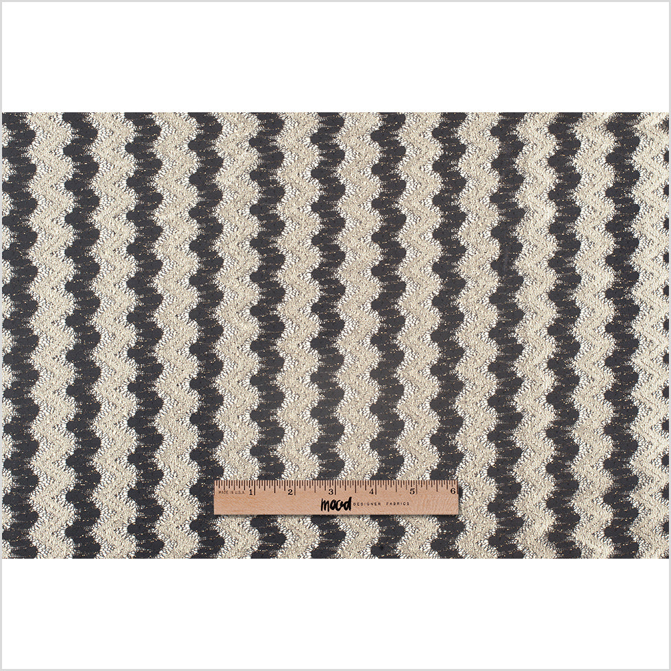 Metallic Black/Cream Zig-Zag Stretch Polyester Lacey Knit Full Metallic Black/Cream Zig-Zag Stretch Polyester Lacey Knit Full
