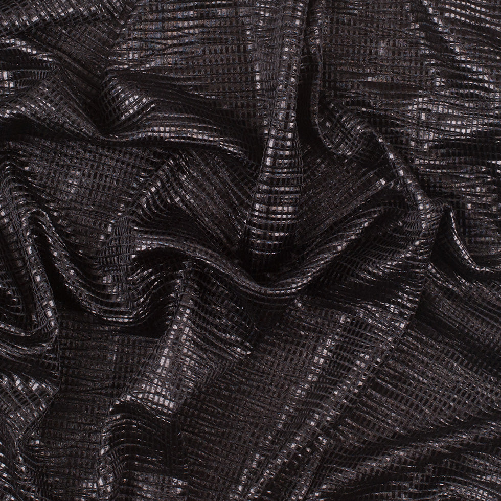 Black Crinkled Laminated Polyester Novelty Knit Folded Black Crinkled Laminated Polyester Novelty Knit Folded