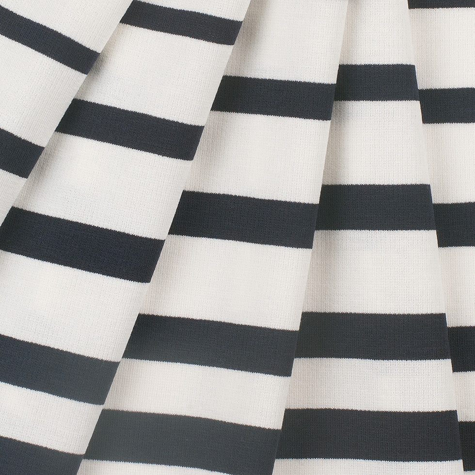 White/Navy Striped Stretch Cotton-Viscose Knit Folded White/Navy Striped Stretch Cotton-Viscose Knit Folded