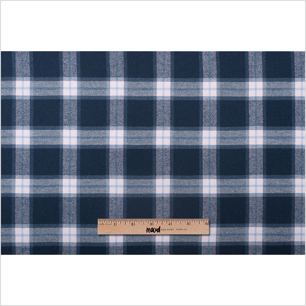 Italian Blue/Rosa Plaid Flannelled Wool Blended Twill Full Italian Blue/Rosa Plaid Flannelled Wool Blended Twill Full