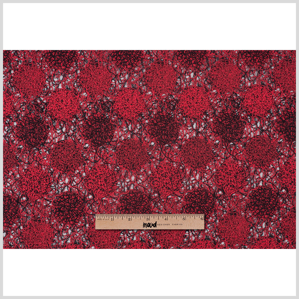 Black/Red Abstract Embroidered Lacey Mesh - Full Black/Red Abstract Embroidered Lacey Mesh - Full