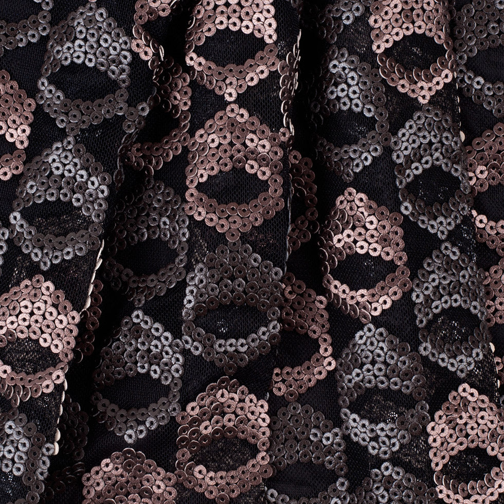 Dusty Rose/Pale Black Sequined Netting Folded Dusty Rose/Pale Black Sequined Netting Folded