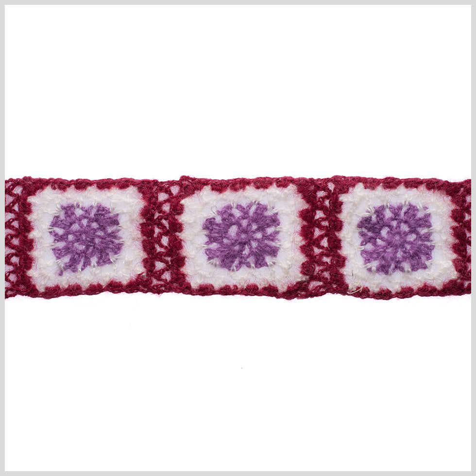 Red/White/Orchid Squares Crochet Lace Trim Red/White/Orchid Squares Crochet Lace Trim