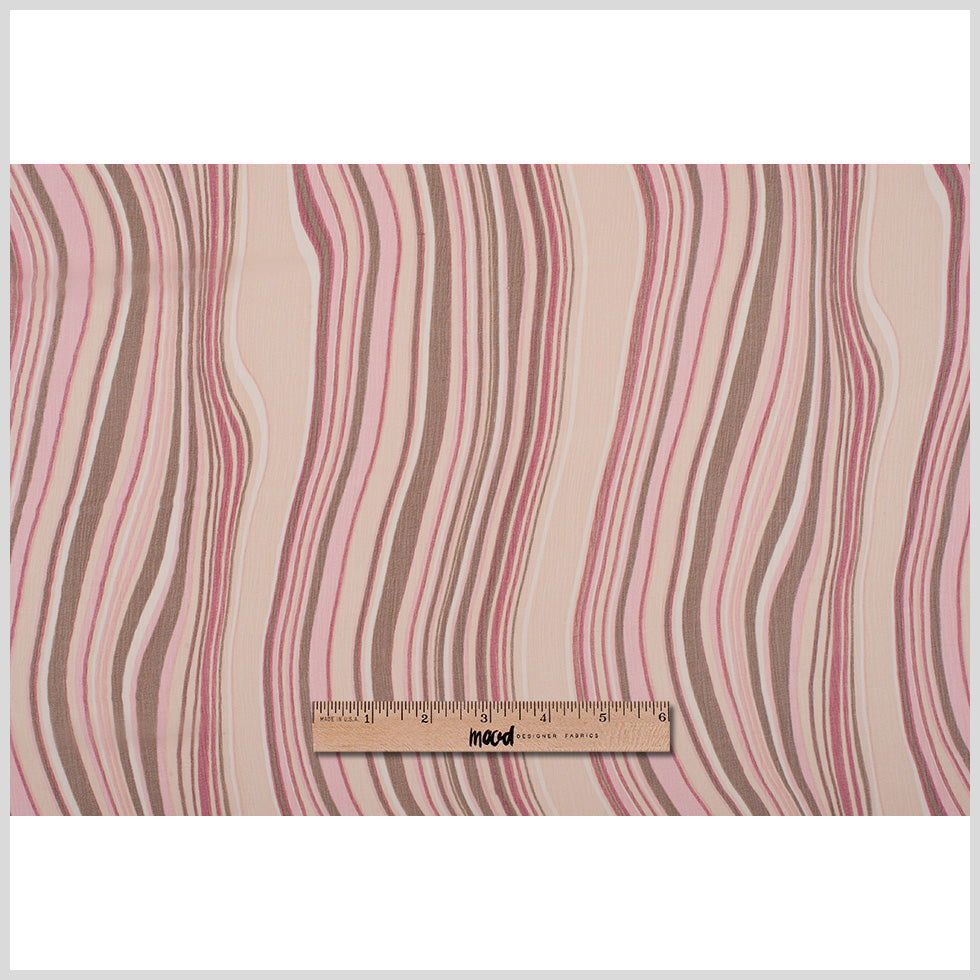 Pink Multicolor Striped Crinkled Silk Chiffon - Full Pink Multicolor Striped Crinkled Silk Chiffon - Full