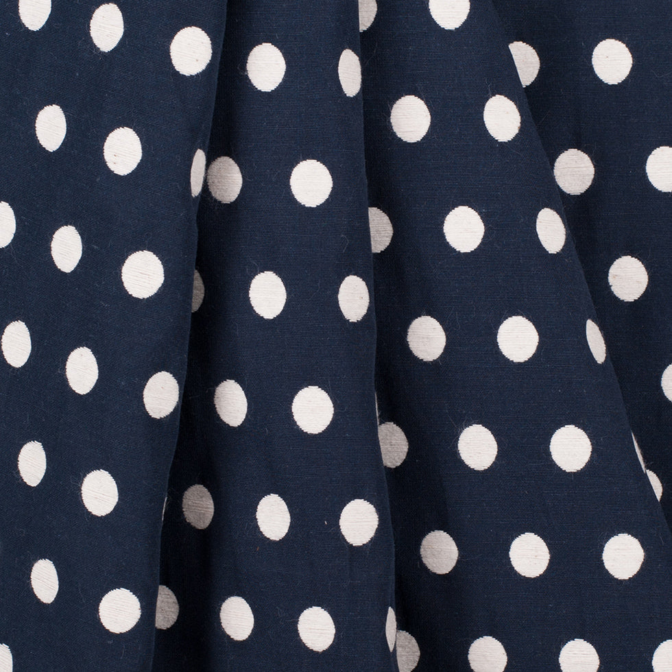 Midnight Blue and Ivory Polka Dot Cotton Blend Woven - Folded Midnight Blue and Ivory Polka Dot Cotton Blend Woven - Folded