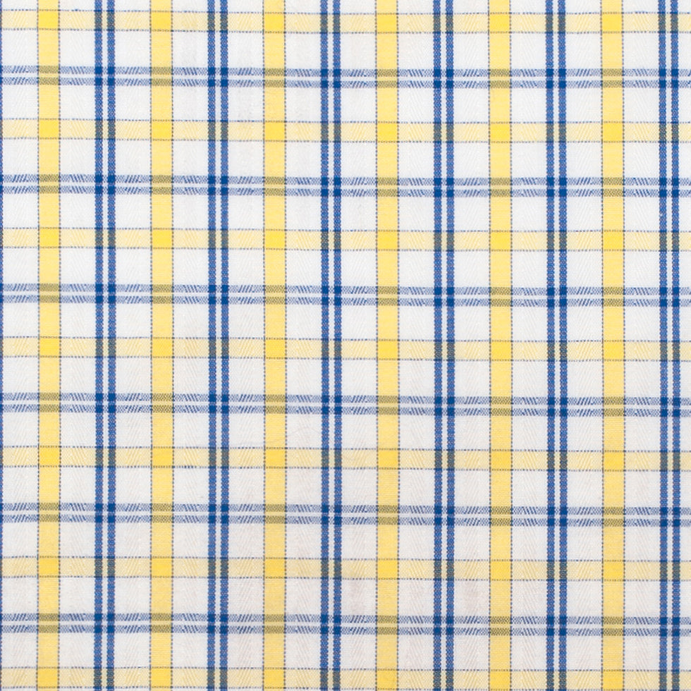 White/Primary Blue/Lemon Peel Plaid Cotton Shirting - Detail White/Primary Blue/Lemon Peel Plaid Cotton Shirting - Detail