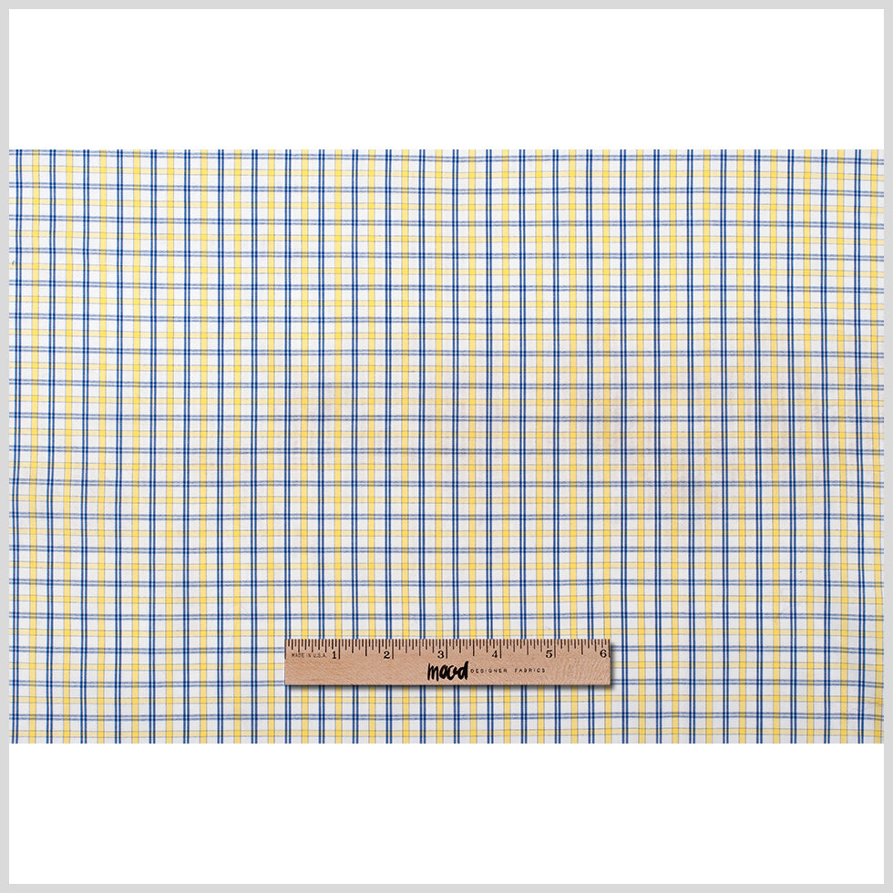 White/Primary Blue/Lemon Peel Plaid Cotton Shirting - Full White/Primary Blue/Lemon Peel Plaid Cotton Shirting - Full