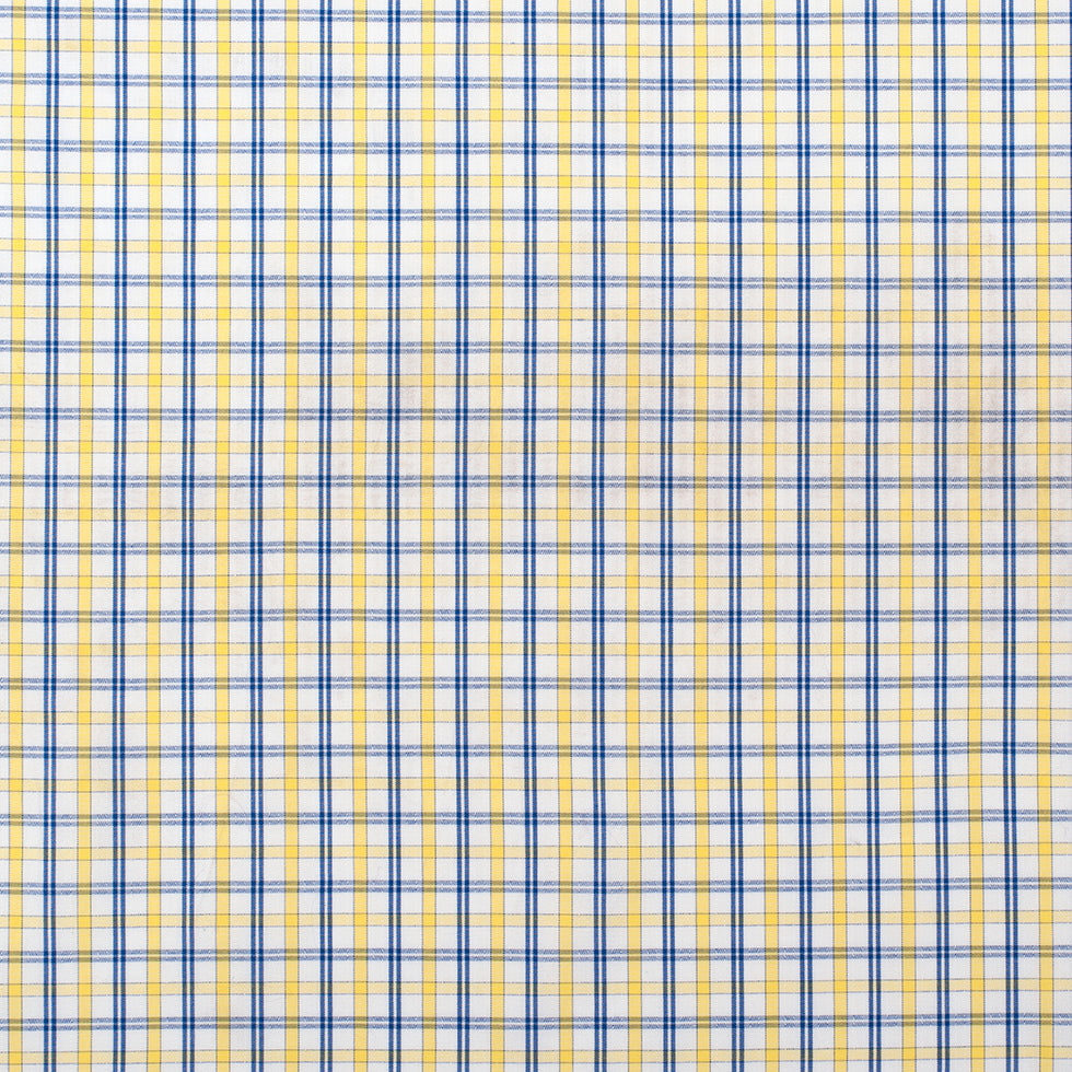 White/Primary Blue/Lemon Peel Plaid Cotton Shirting White/Primary Blue/Lemon Peel Plaid Cotton Shirting
