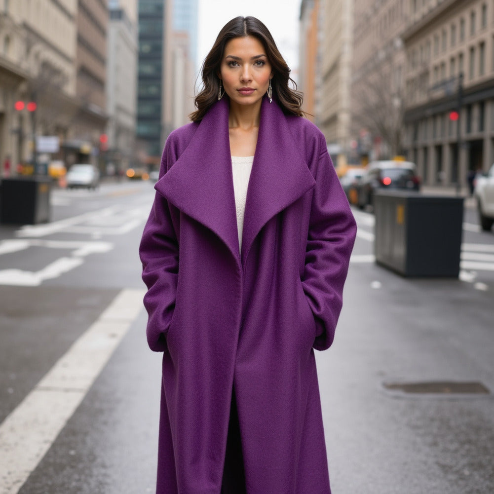 Wool and Cashmere Coating Made in Italy - Purple - Alberini Collection Wool and Cashmere Coating Made in Italy - Purple - Alberini Collection