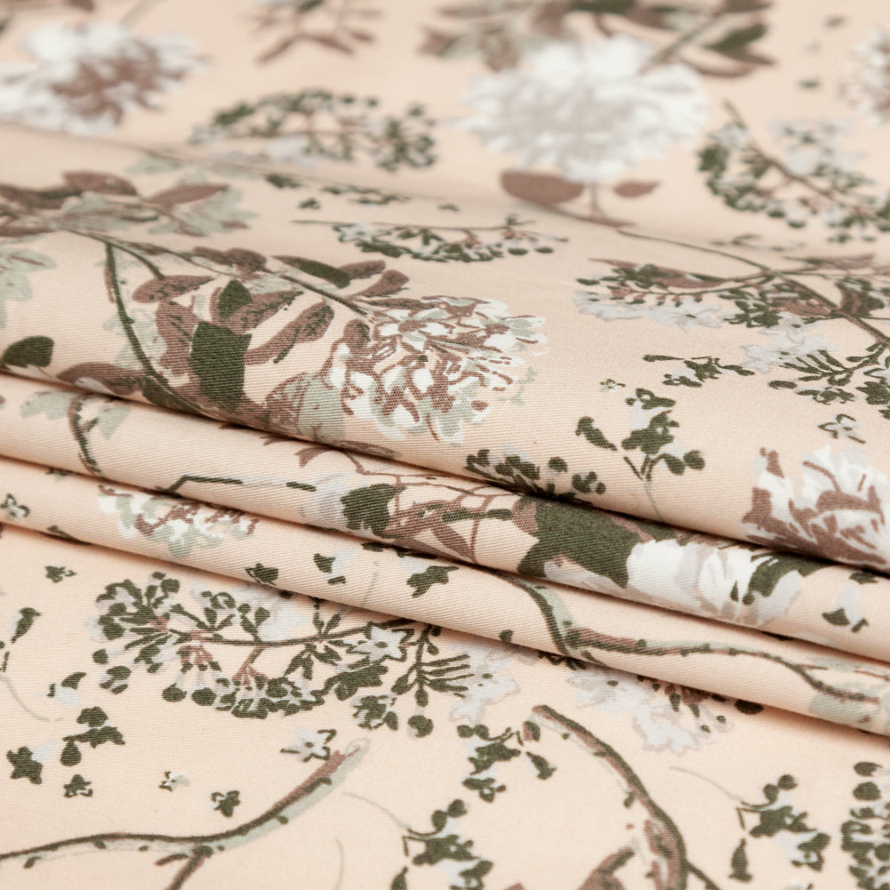 Sand/Ash/Olive Floral Stretch Combed Cotton Twill Folded Sand/Ash/Olive Floral Stretch Combed Cotton Twill Folded