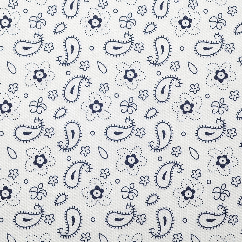 White/Navy Paisley Combed Cotton Sateen Detail White/Navy Paisley Combed Cotton Sateen Detail