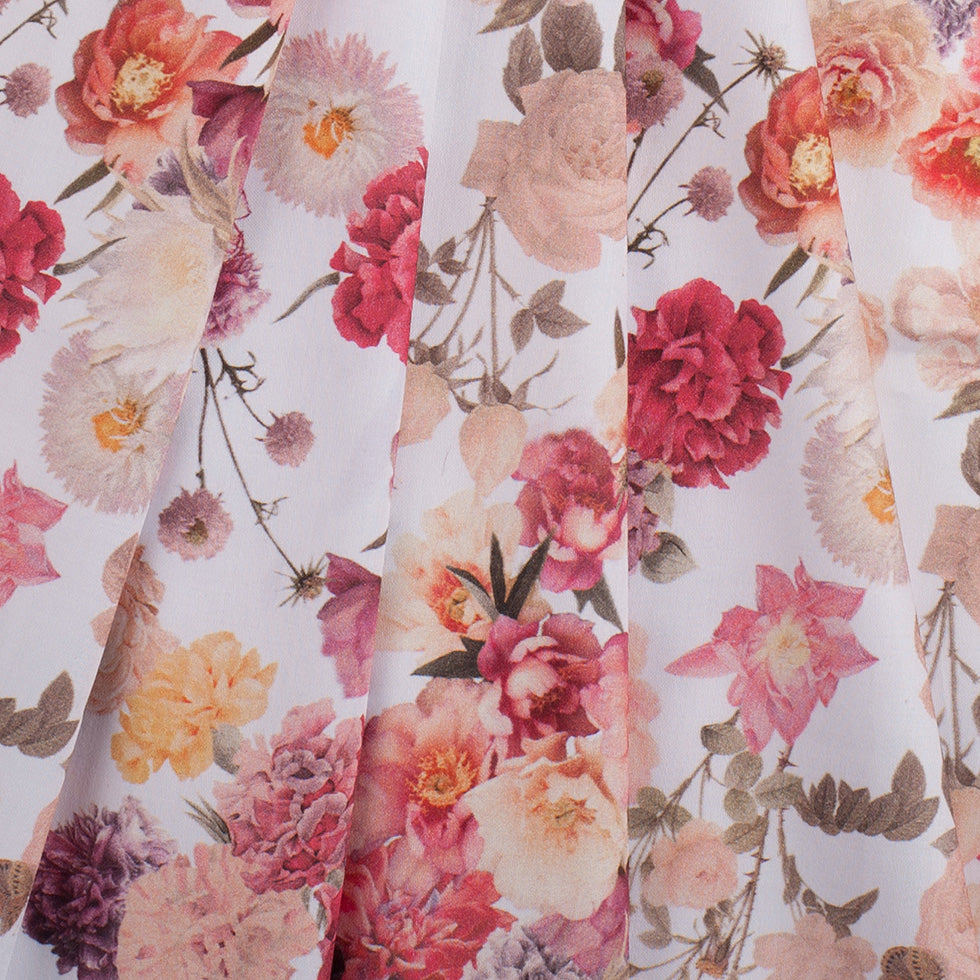 Pink Posies Digitally Printed Mercerized Stretch Cotton Woven Detail Pink Posies Digitally Printed Mercerized Stretch Cotton Woven Detail
