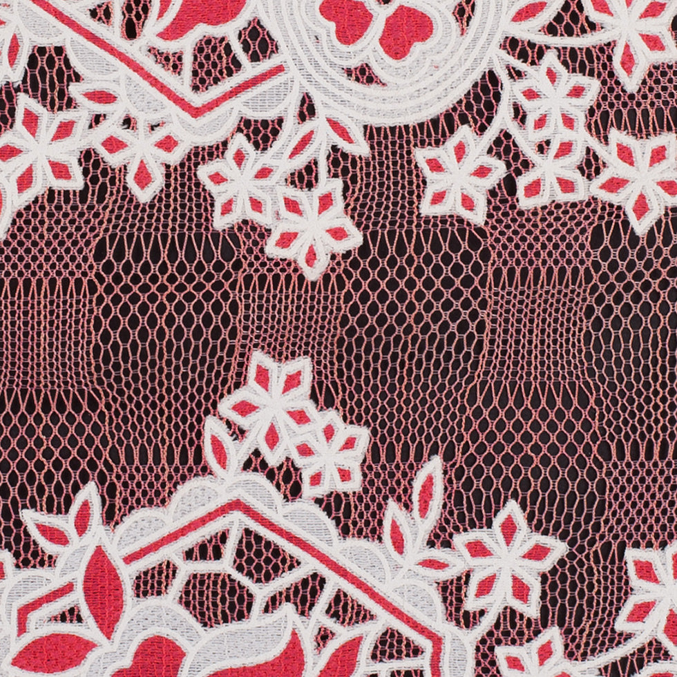 Famous NYC Designer Poppy/Oyster Floral Lace on Geometric Mesh - Detail Famous NYC Designer Poppy/Oyster Floral Lace on Geometric Mesh - Detail