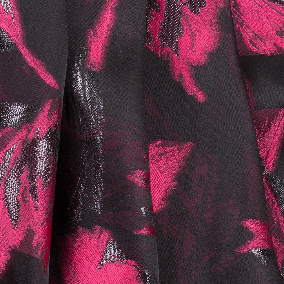 J. Mendel Beetroot Purple/Black Floral Silk Organza Folded J. Mendel Beetroot Purple/Black Floral Silk Organza Folded