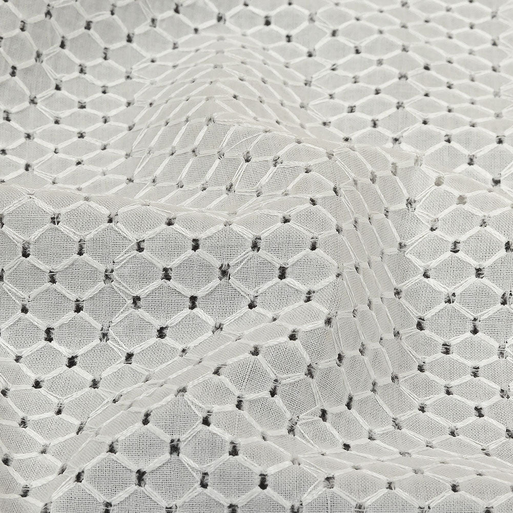 White Diamond Lattice Embroidered Cotton Voile - Folded White Diamond Lattice Embroidered Cotton Voile - Folded