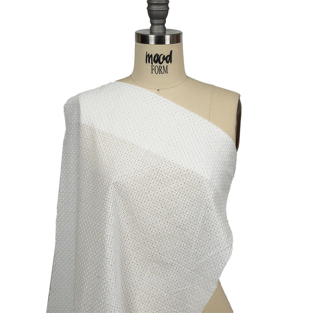 White Diamond Lattice Embroidered Cotton Voile - Detail White Diamond Lattice Embroidered Cotton Voile - Detail
