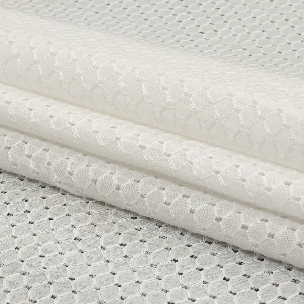 White Diamond Lattice Embroidered Cotton Voile - Full White Diamond Lattice Embroidered Cotton Voile - Full