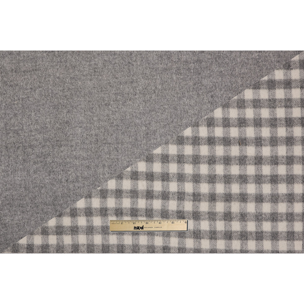 Gray/Off-White Checkered Brushed Wool Coating w/ Gray Fleece Backing Full Gray/Off-White Checkered Brushed Wool Coating w/ Gray Fleece Backing Full