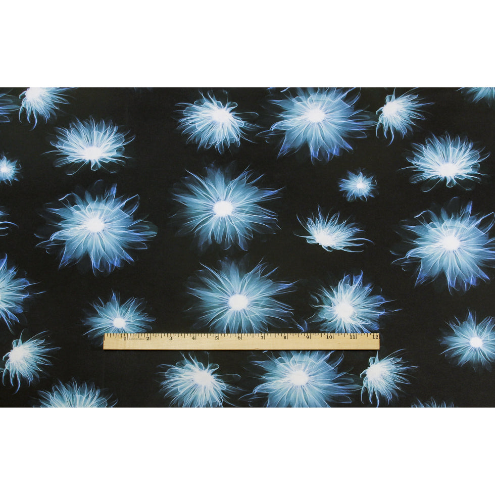 Blue/Black X-Ray Floral Digitally Printed Stretch Neoprene/Scuba Knit Full Blue/Black X-Ray Floral Digitally Printed Stretch Neoprene/Scuba Knit Full