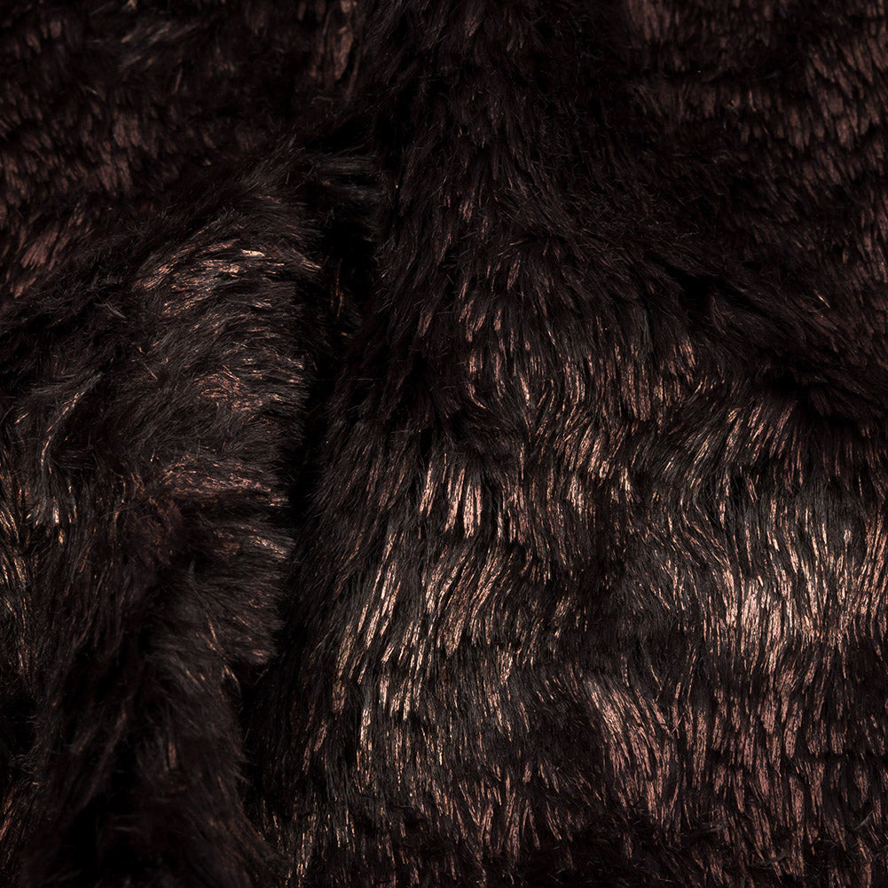 Dark Brown and Bronze Foiled Short Pile Faux Fur Detail Dark Brown and Bronze Foiled Short Pile Faux Fur Detail