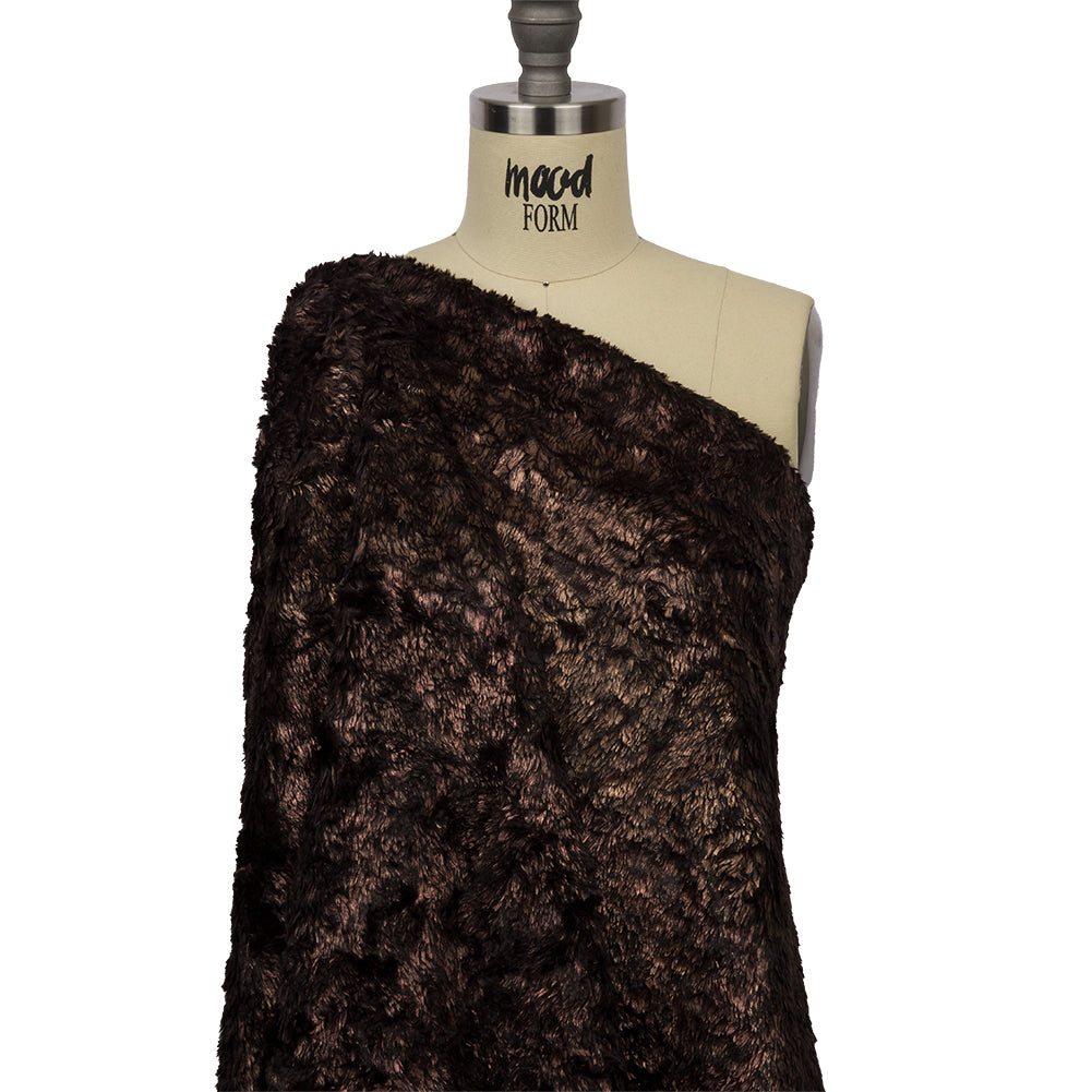 Dark Brown and Bronze Foiled Short Pile Faux Fur Drape Dark Brown and Bronze Foiled Short Pile Faux Fur Drape