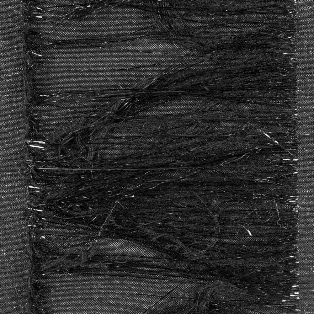 Black Metallic Eyelash Fringed Novelty Woven Detail Black Metallic Eyelash Fringed Novelty Woven Detail
