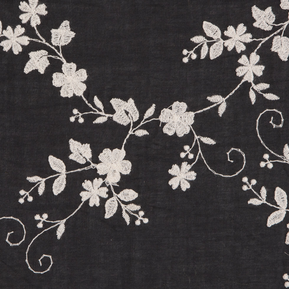 Black/White Floral Embroidered Cotton Voile Black/White Floral Embroidered Cotton Voile