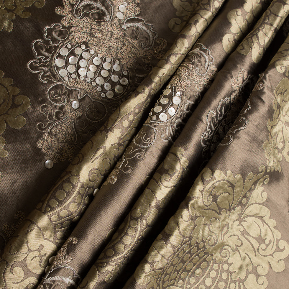 Elmwood Green Embroidered Silk Twill Brocade - Folded Elmwood Green Embroidered Silk Twill Brocade - Folded