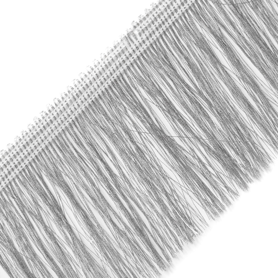 Silver Metallic Polyester Fringe Trim - 2.25" Detail Silver Metallic Polyester Fringe Trim - 2.25" Detail