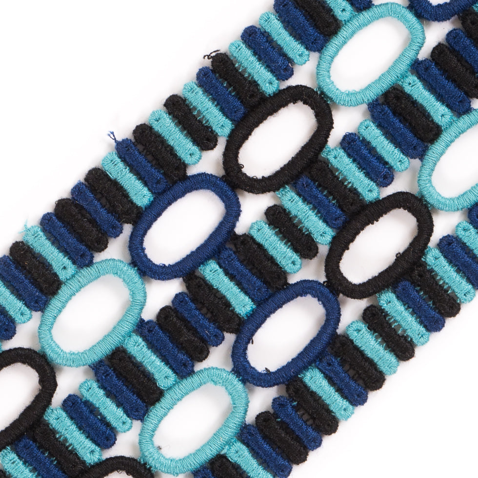 Black and Blue Venise Lace Trimming - 2.75" Detail Black and Blue Venise Lace Trimming - 2.75" Detail