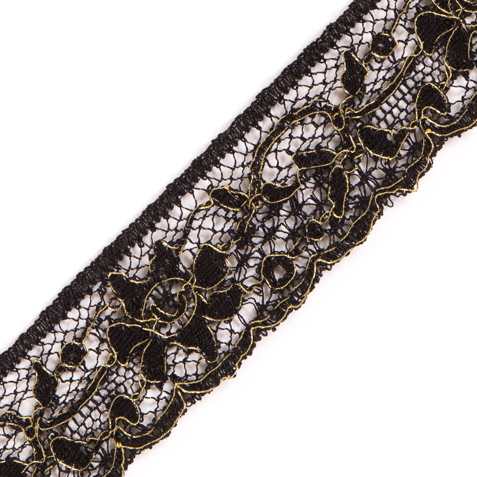 Black and Gold Corded Lace Trimming - 1 - Detail Black and Gold Corded Lace Trimming - 1 - Detail