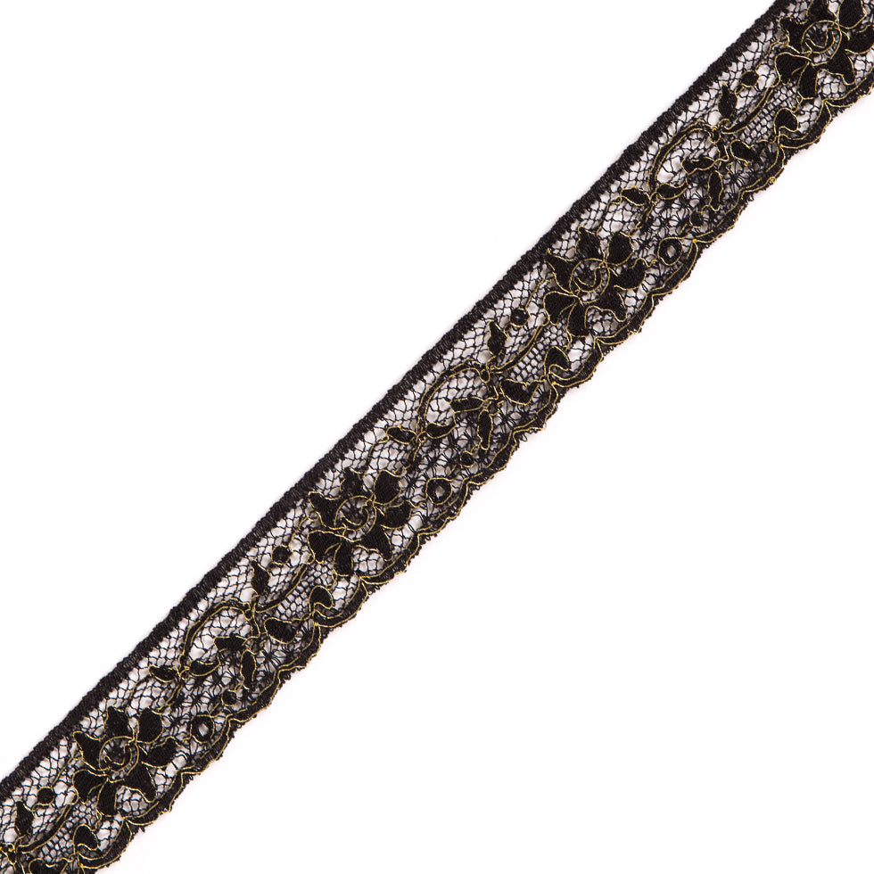 Black and Gold Corded Lace Trimming - 1 Black and Gold Corded Lace Trimming - 1