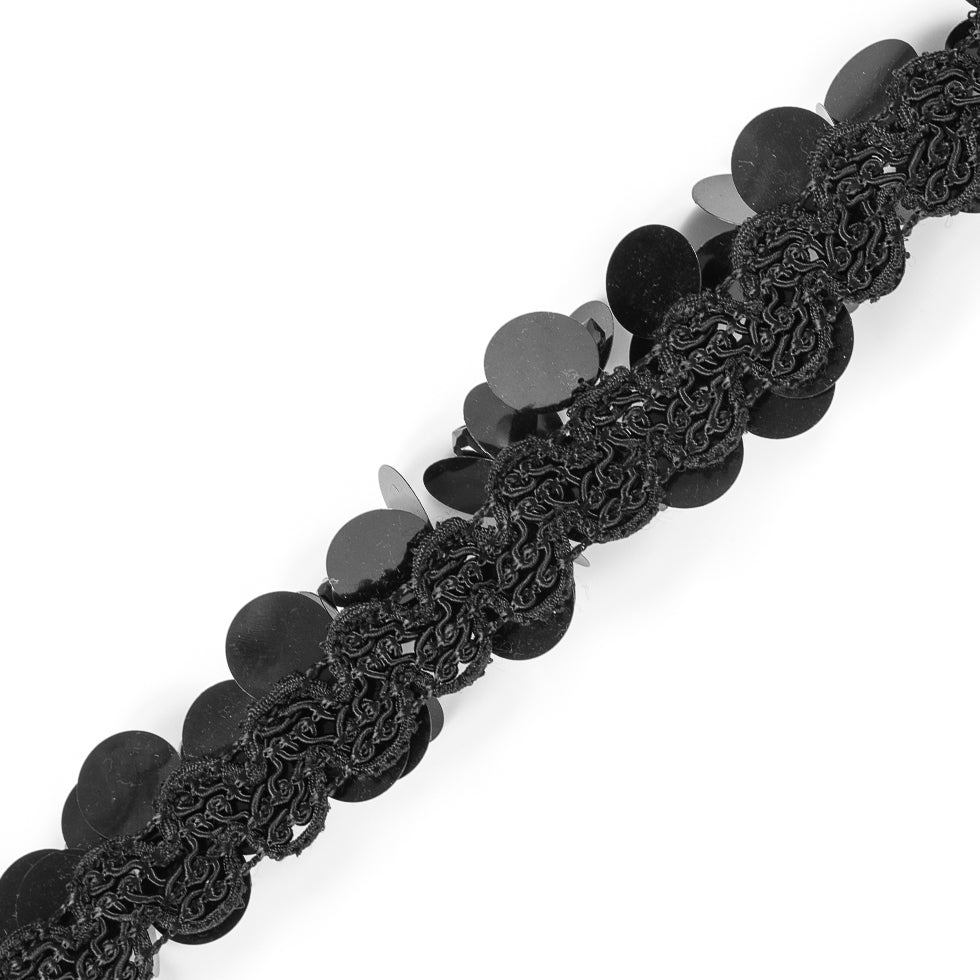 Black Braided Trim With Paillettes - 1 - Folded Black Braided Trim With Paillettes - 1 - Folded
