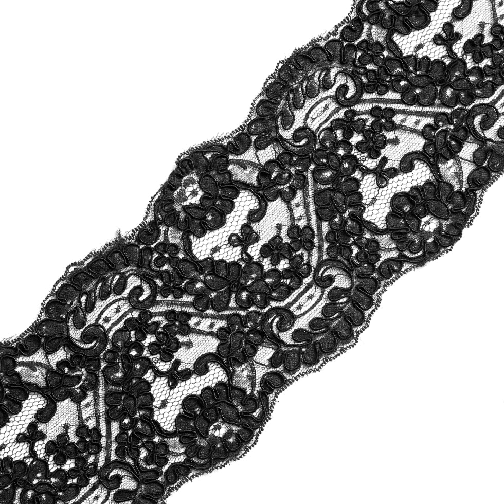 Black Floral Corded Lace Trim - 5" Black Floral Corded Lace Trim - 5"