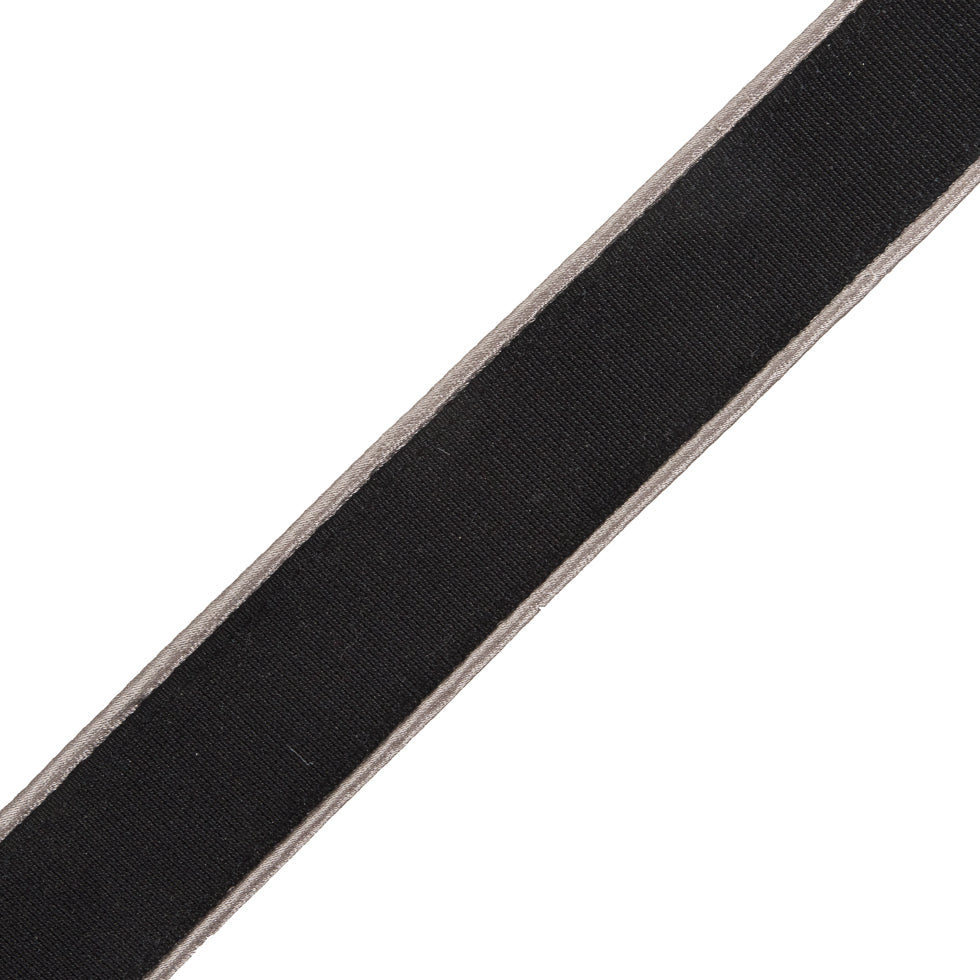 Black Grosgrain with Silver Satin Piped Edges - 1.25"
