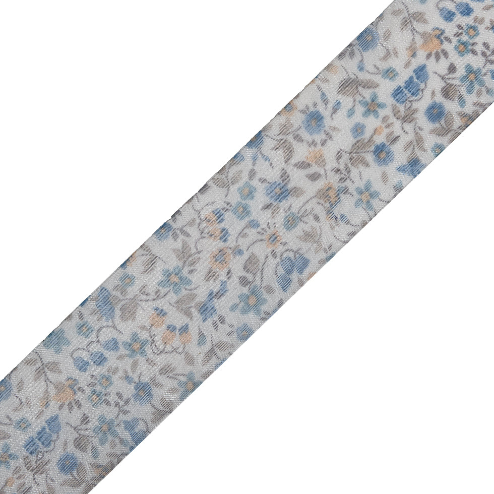 Blue Floral Printed Sheer Ribbon - 1.5 Blue Floral Printed Sheer Ribbon - 1.5
