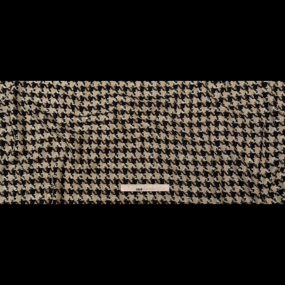 Metallic Sesame and Chestnut Houndstooth Wool Tweed Full Metallic Sesame and Chestnut Houndstooth Wool Tweed Full