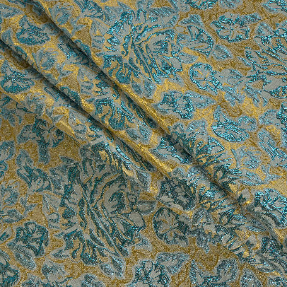 Metallic Blue/Yellow/Ivory Floral Brocade - Folded Metallic Blue/Yellow/Ivory Floral Brocade - Folded