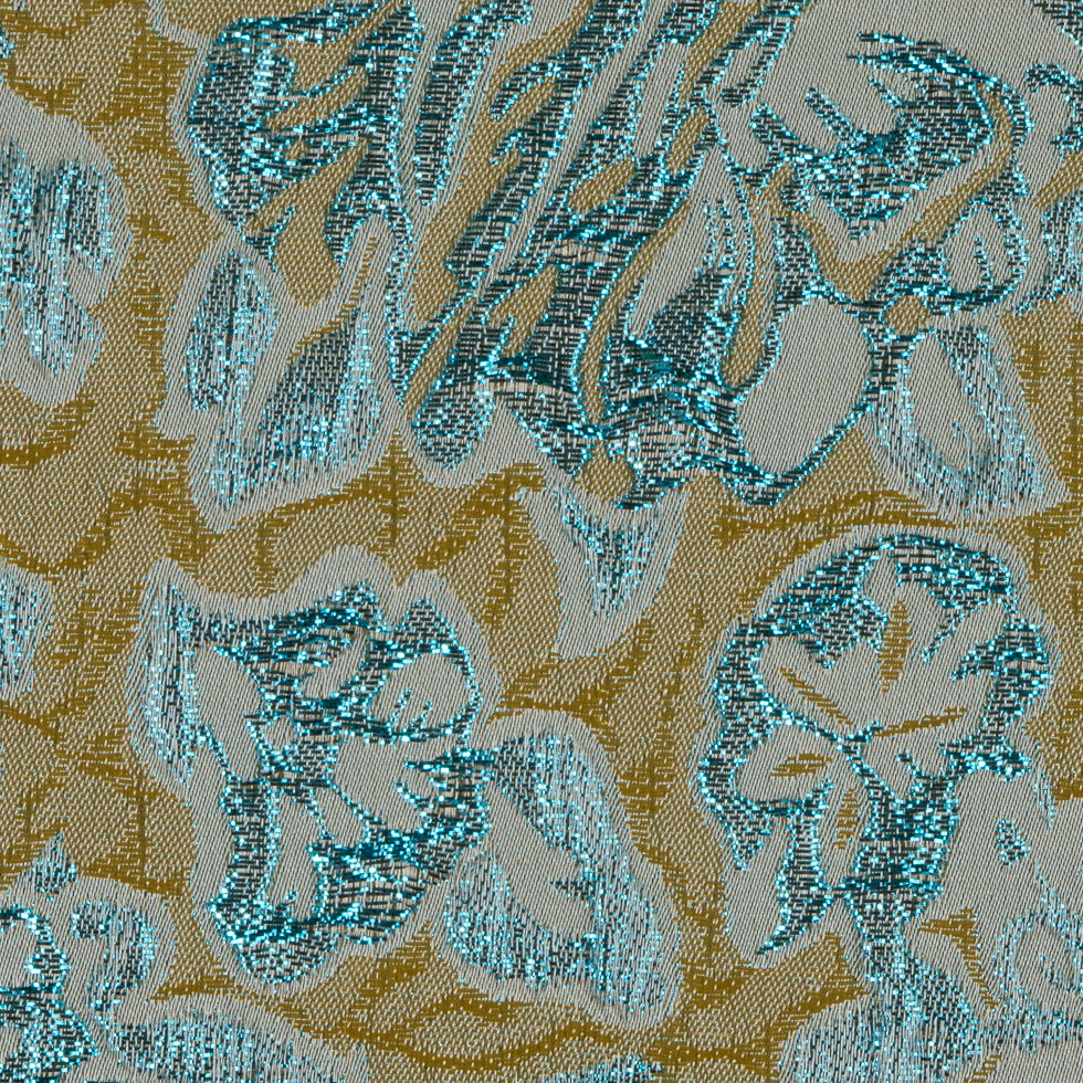 Metallic Blue/Yellow/Ivory Floral Brocade - Detail Metallic Blue/Yellow/Ivory Floral Brocade - Detail