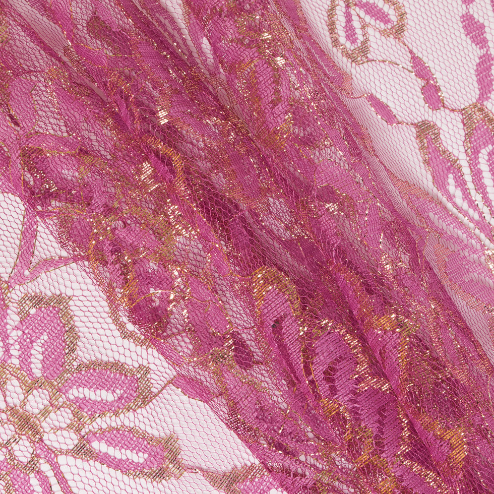 MetallicGold/Pink Fine Floral Lace w/ Scalloped Edges - Folded MetallicGold/Pink Fine Floral Lace w/ Scalloped Edges - Folded