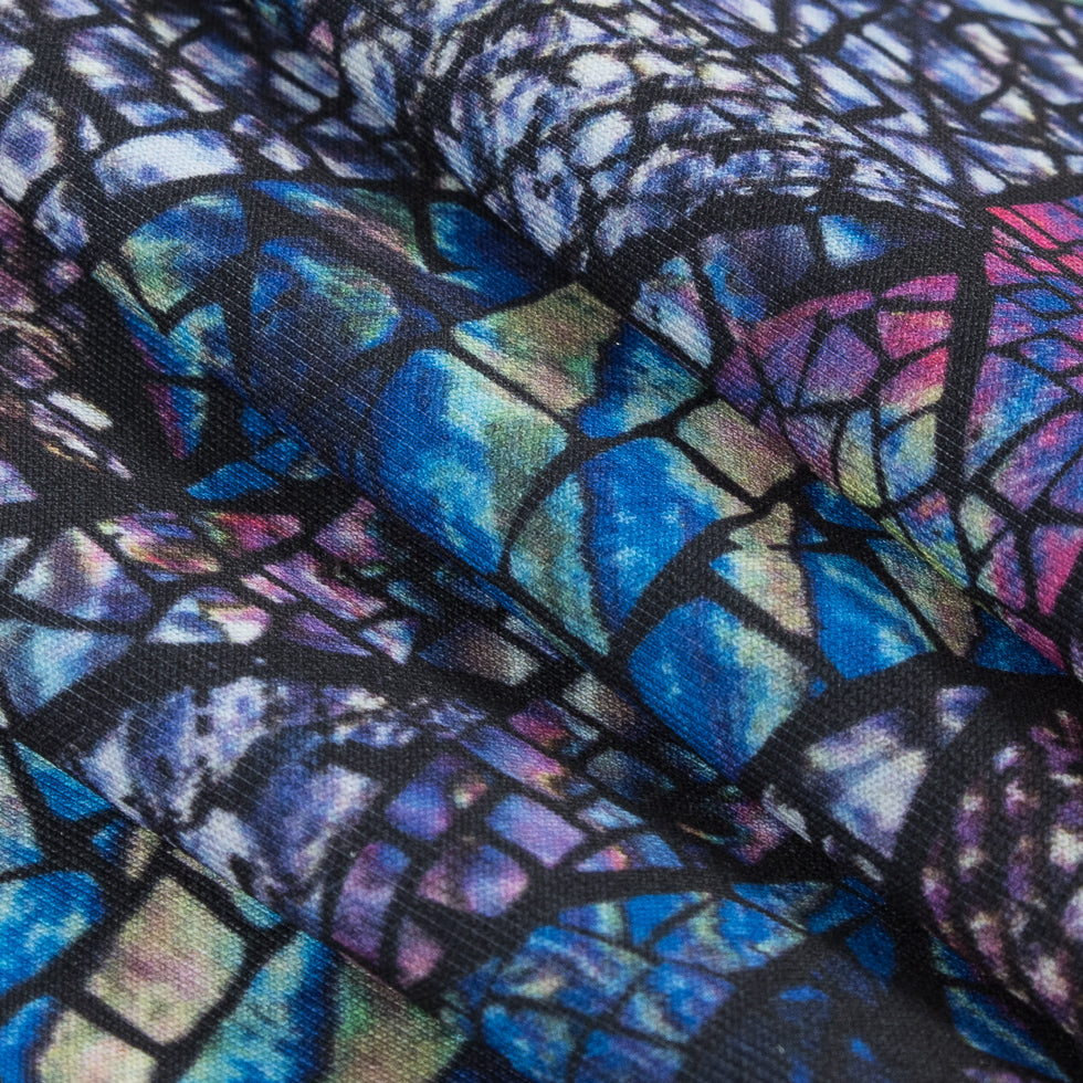 Blue Stained Glass Digitally Printed Stretch Neoprene/Scuba Knit - Detail Blue Stained Glass Digitally Printed Stretch Neoprene/Scuba Knit - Detail