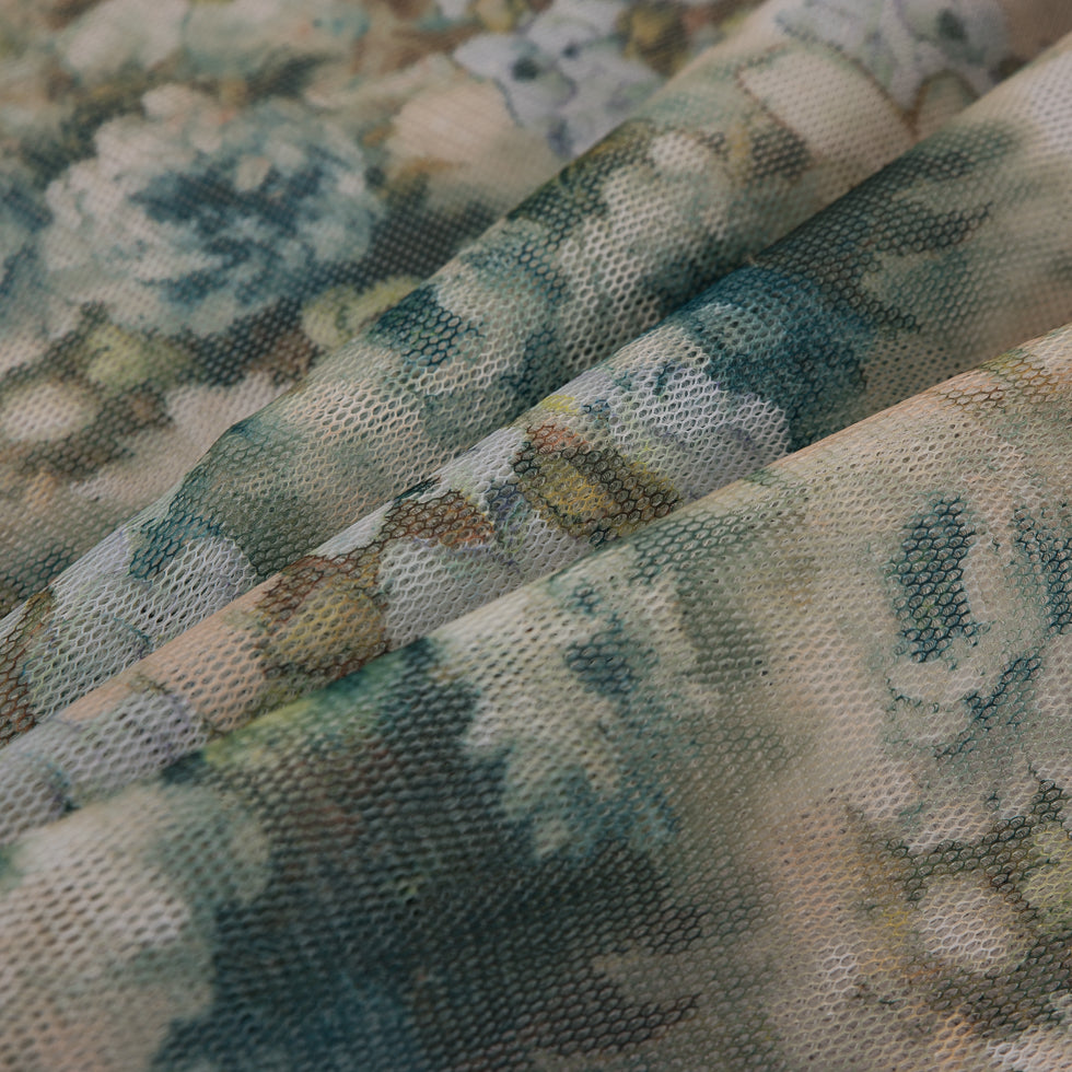 Green/Yellow Floral Printed Wonder Mesh Folded Green/Yellow Floral Printed Wonder Mesh Folded