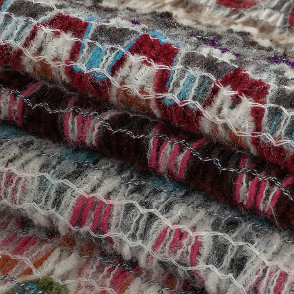 Italian Purple, Brown and White Multicolor Soft Flamestitch Wool Knit Folded Italian Purple, Brown and White Multicolor Soft Flamestitch Wool Knit Folded