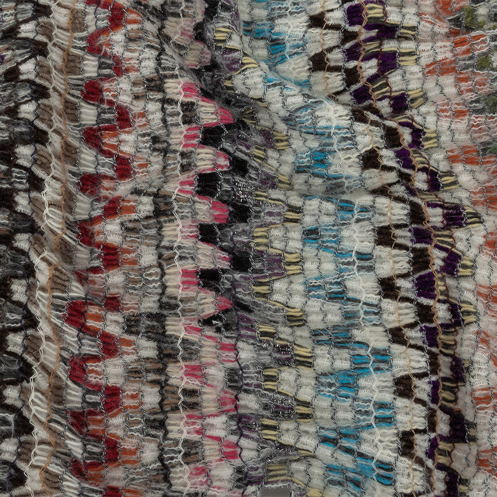 Italian Purple, Brown and White Multicolor Soft Flamestitch Wool Knit Italian Purple, Brown and White Multicolor Soft Flamestitch Wool Knit