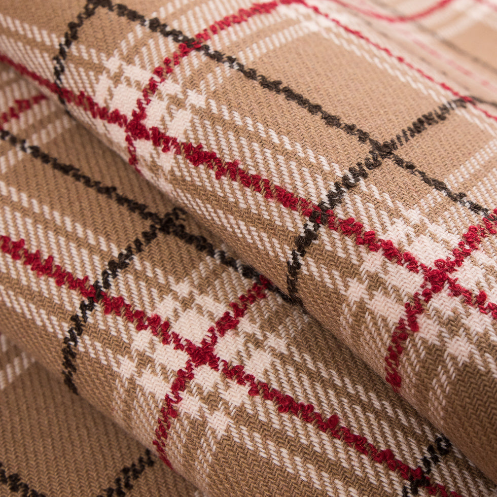 Red/Beige Plaid Wool Twill and Solid Felt Double Cloth - Folded Red/Beige Plaid Wool Twill and Solid Felt Double Cloth - Folded